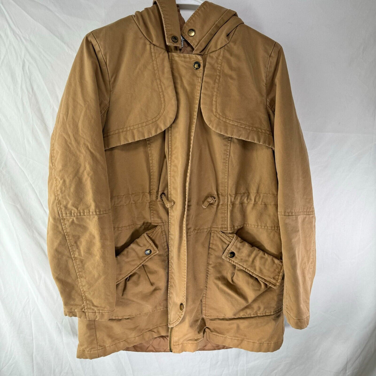 Tobi Women’s Oversized Utility Jacket Stylish Work Wear Tan Canvas Size S Petite