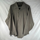 Geoffry Beene Fitted Button Up Wrinkle Free Shirt Gray Olive Green Mens XL 17.5