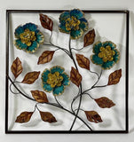 Stunning And Beautiful Metal Framed Fall Leaves & Flowers Wall Decor