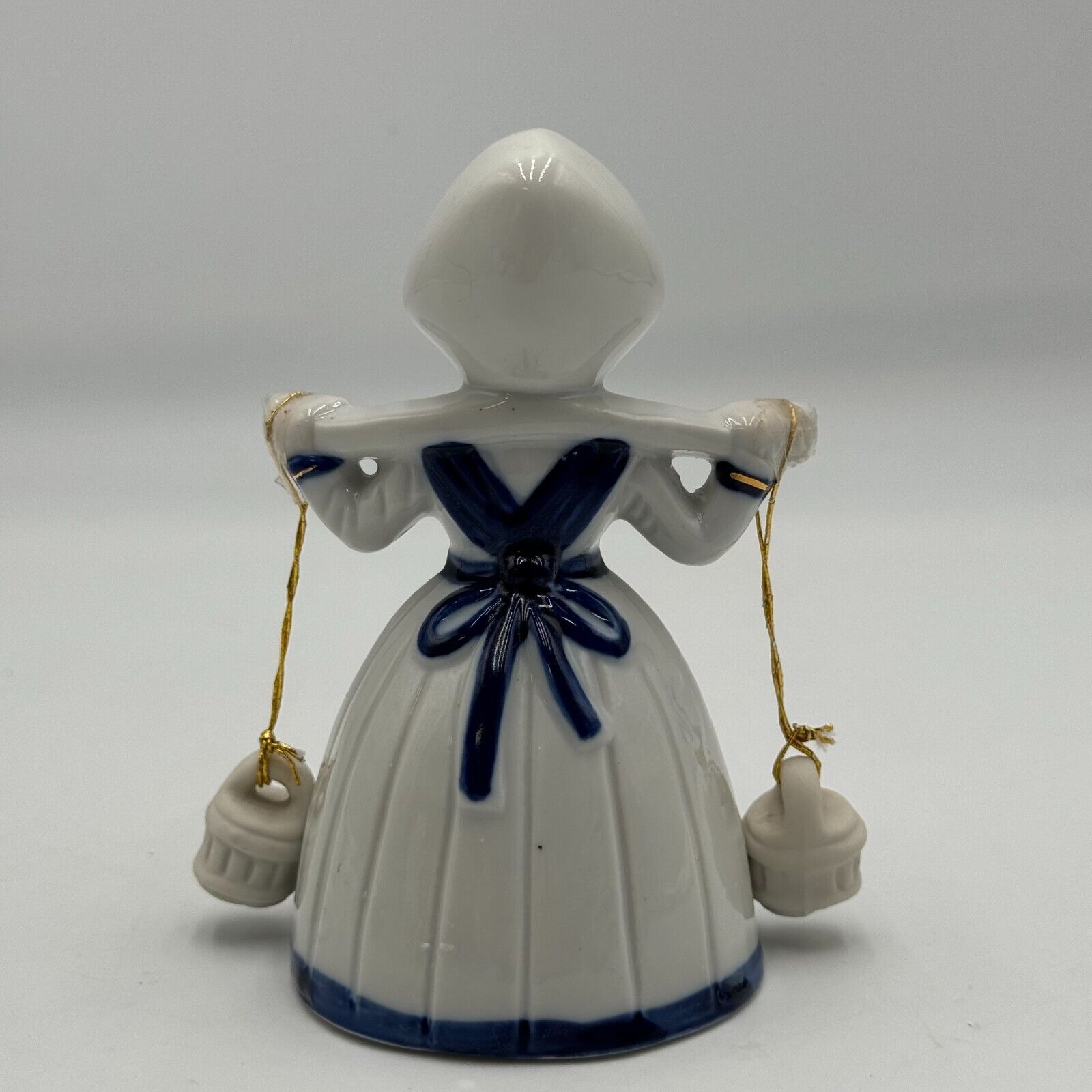 Vintage Dutch Girl Bell Figurine Buckets Figurine Holland Delft Blue Style 5in