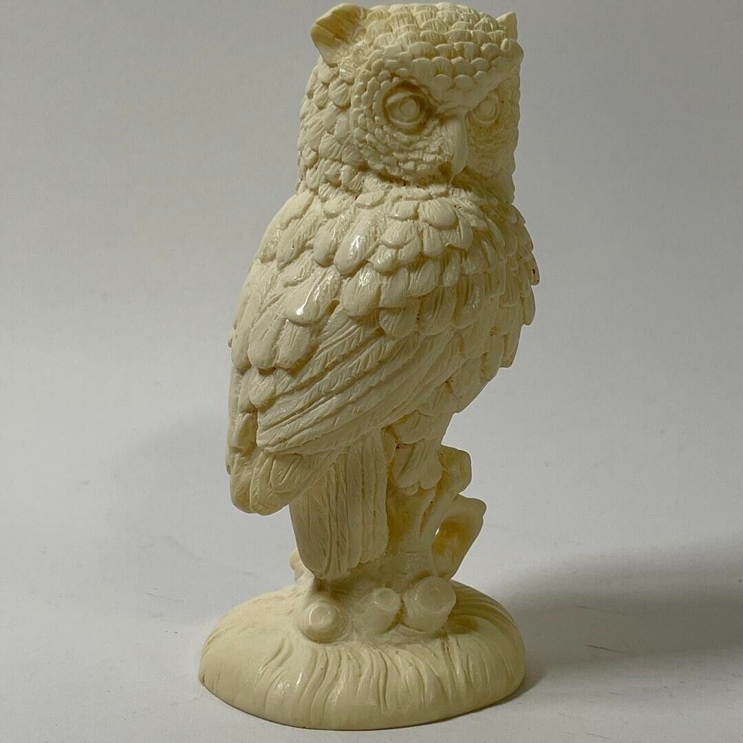 Santini Owl Figurine White Chalkware Resin Italy Signed Bird Statue Lovely Read