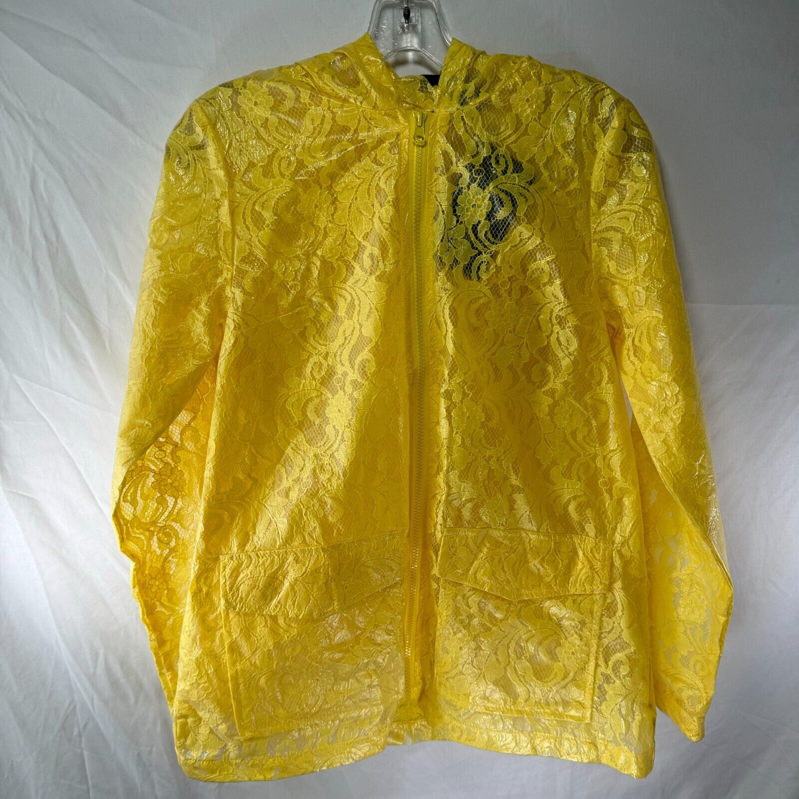 Me Jane Yello Lace Rain Jacket Water Repellent Coating Zip Up Wonens Size M NWT