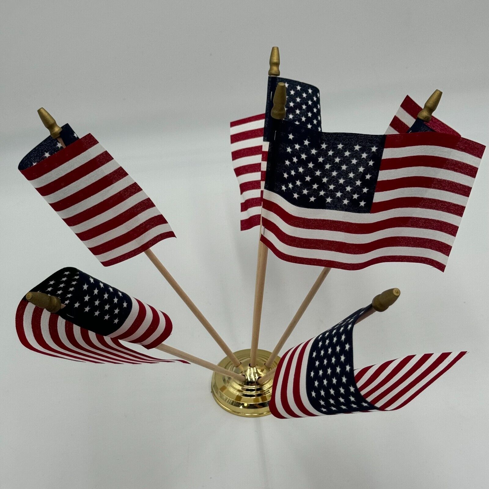 3 Pack 6 Hole Brass Base 4x6 Flag Wood Stick 21 American Flags Patriotic Decor