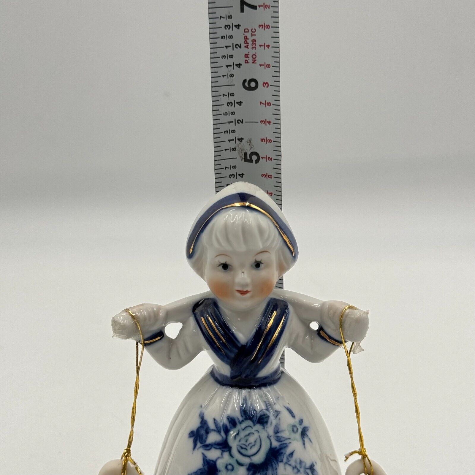 Vintage Dutch Girl Bell Figurine Buckets Figurine Holland Delft Blue Style 5in