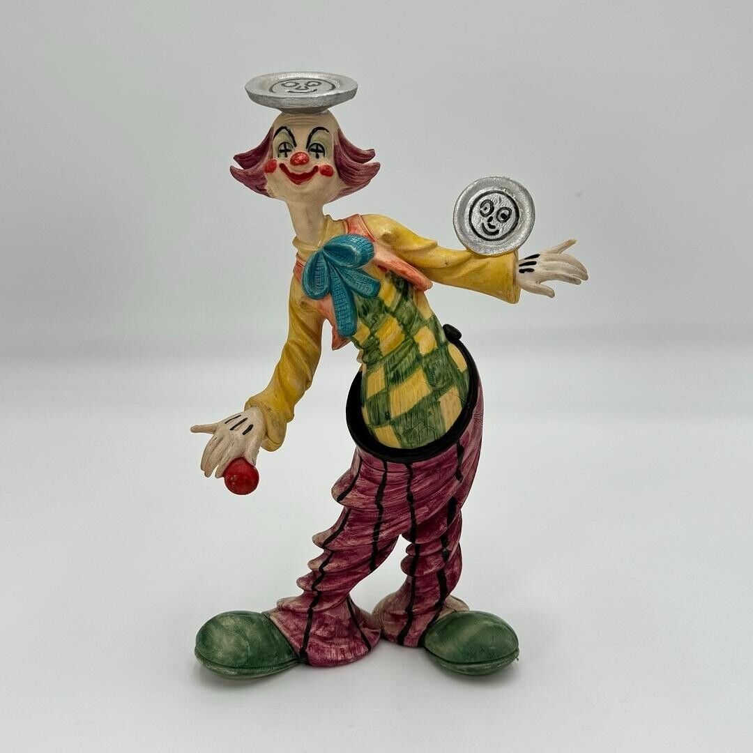 VTG CLOWN Fontanini ITALY Figurine Resin JUGGLING Plates 9” Smiling Circus Art