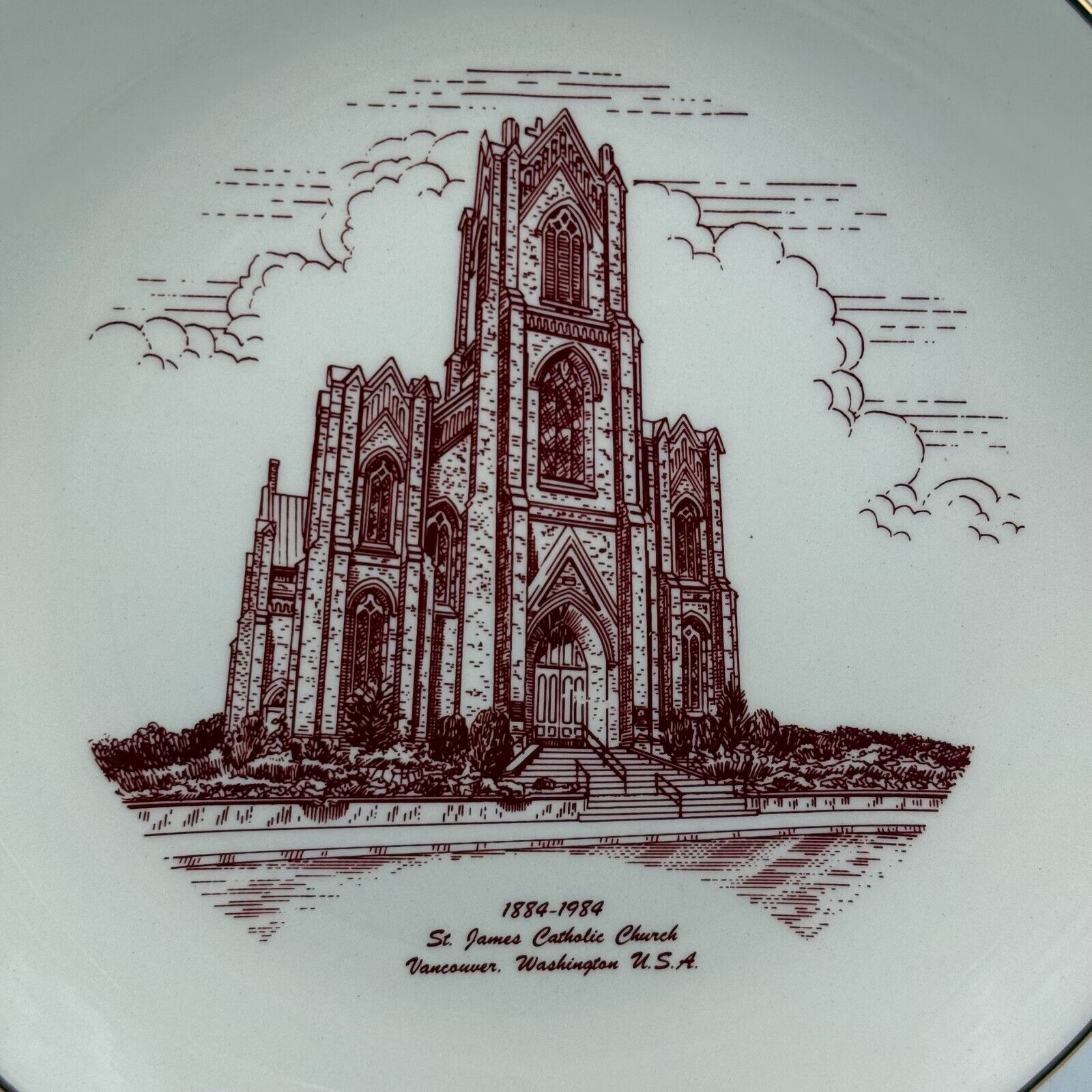 1884-1984 St. James Catholic Church Fort Vancouwer WA USA 8" Art Plate 50/250