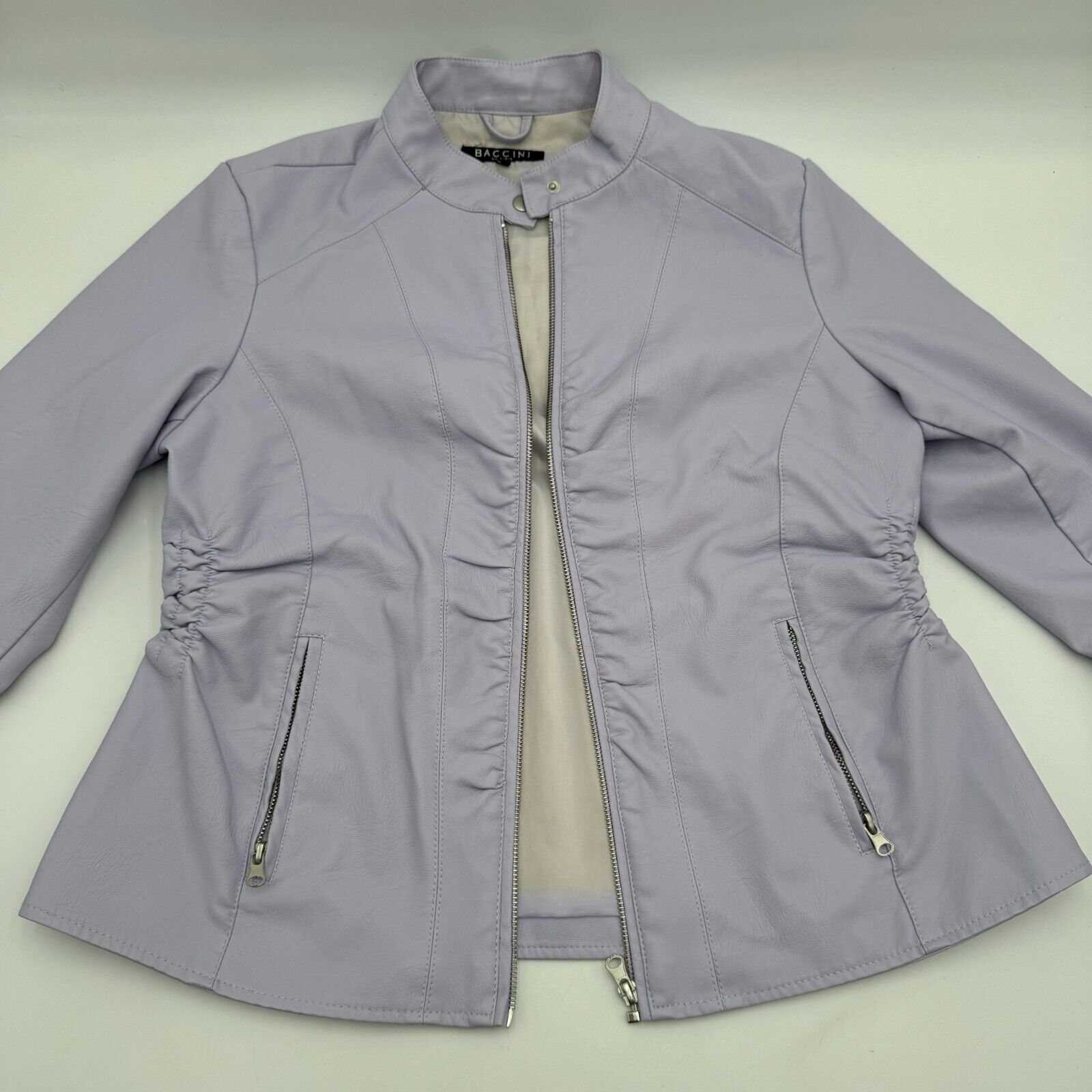 Baccini Purple Lavendar Zip Up Light Jacket Snap Bottom Neck Womens Size L