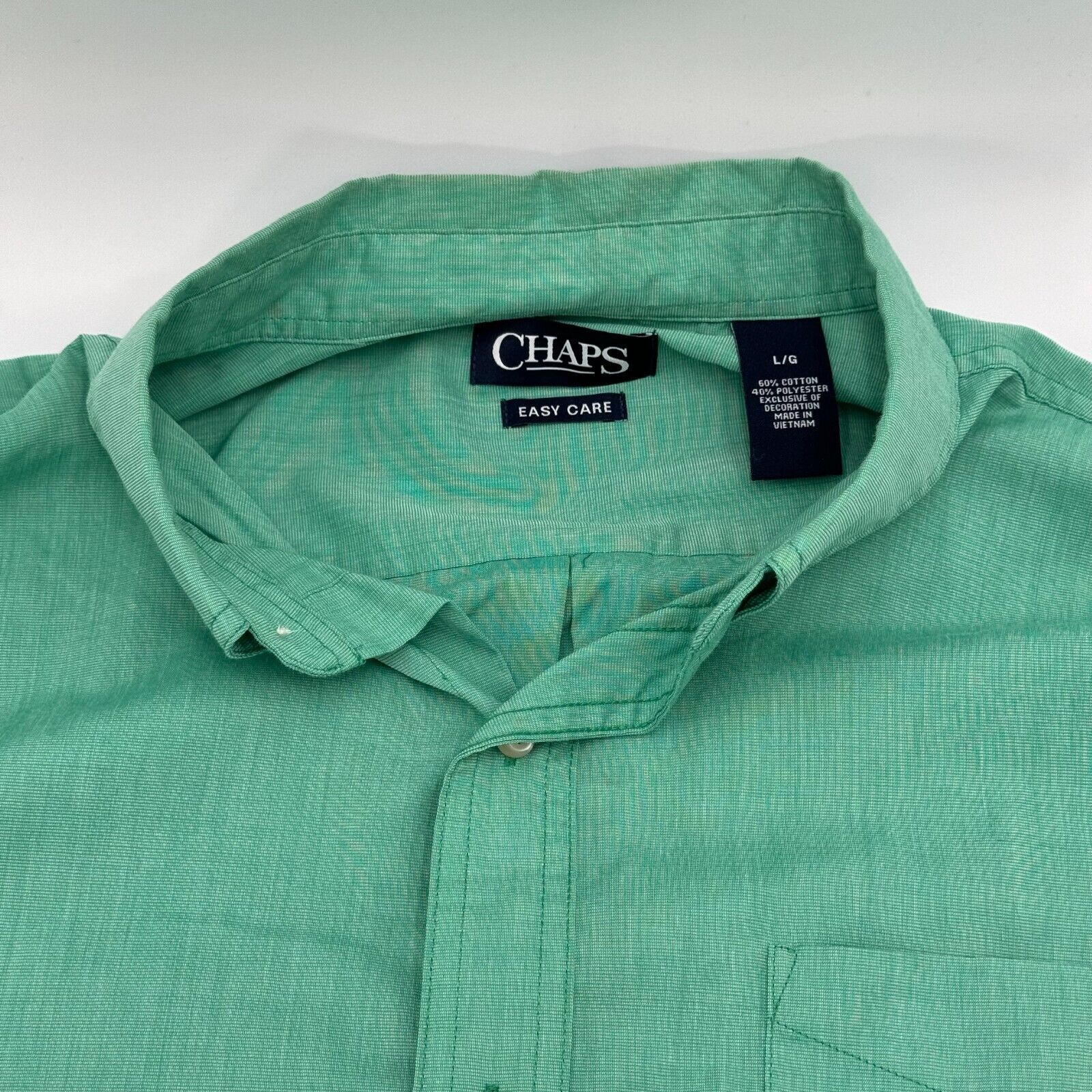 Chaps Easy Care Button Up Shirt Short Sleeve Green Mens XL