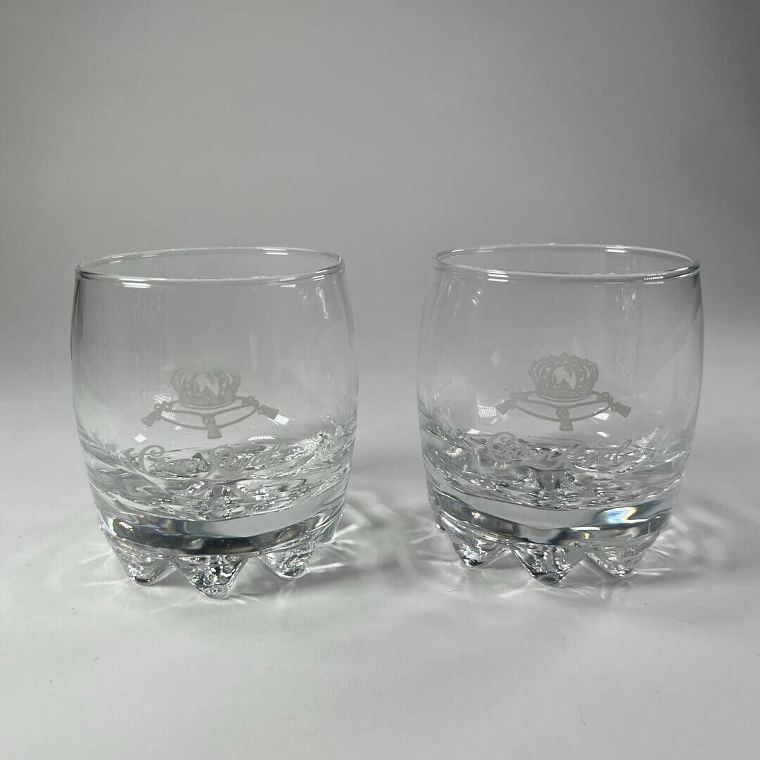 CROWN ROYAL Whiskey Glass Low Ball Rocks 8 Point HEAVY Bottom Made In ITALY- SET