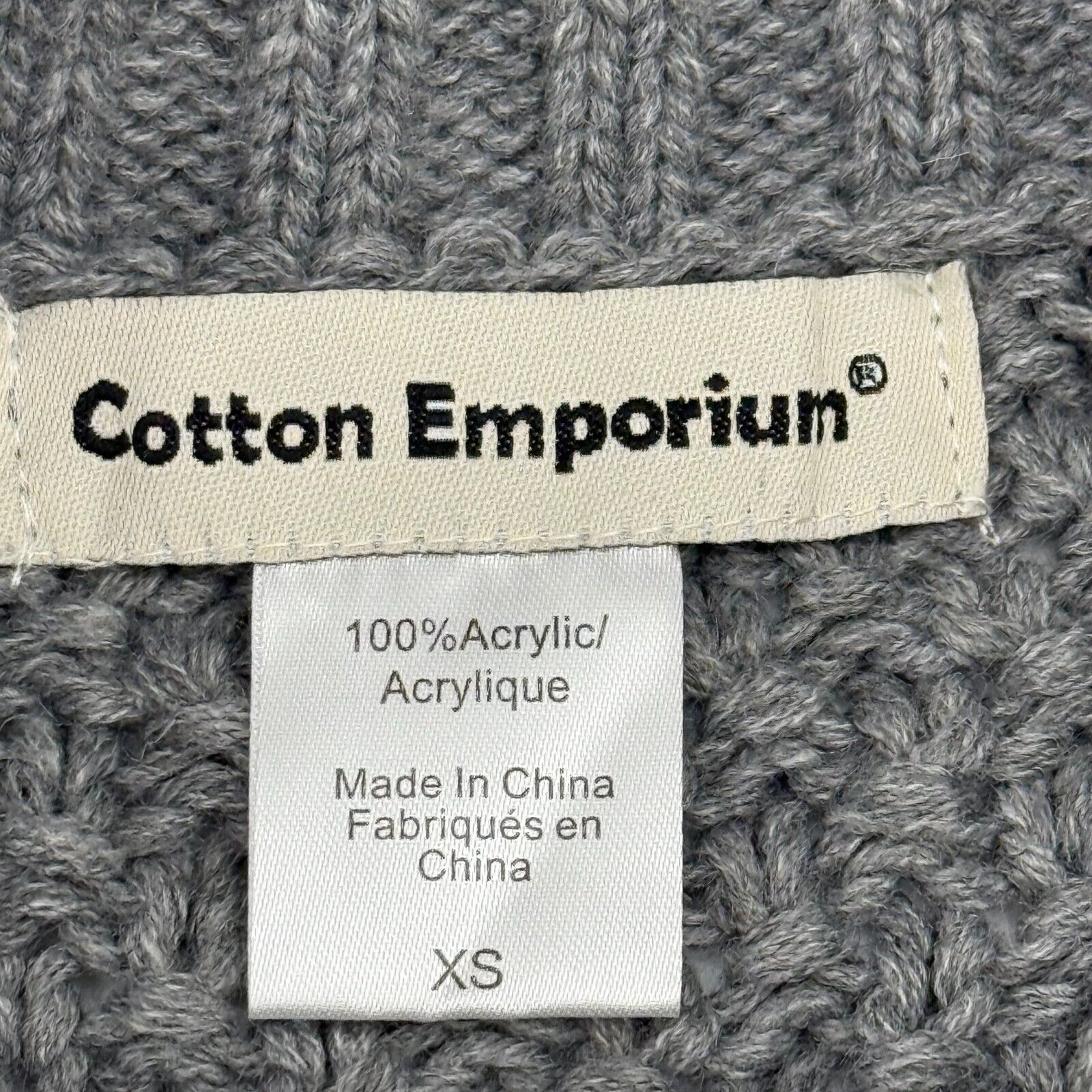 Cotton Emporium Sweater Grey Puffball Knit Woven Crochet Womens Size XS