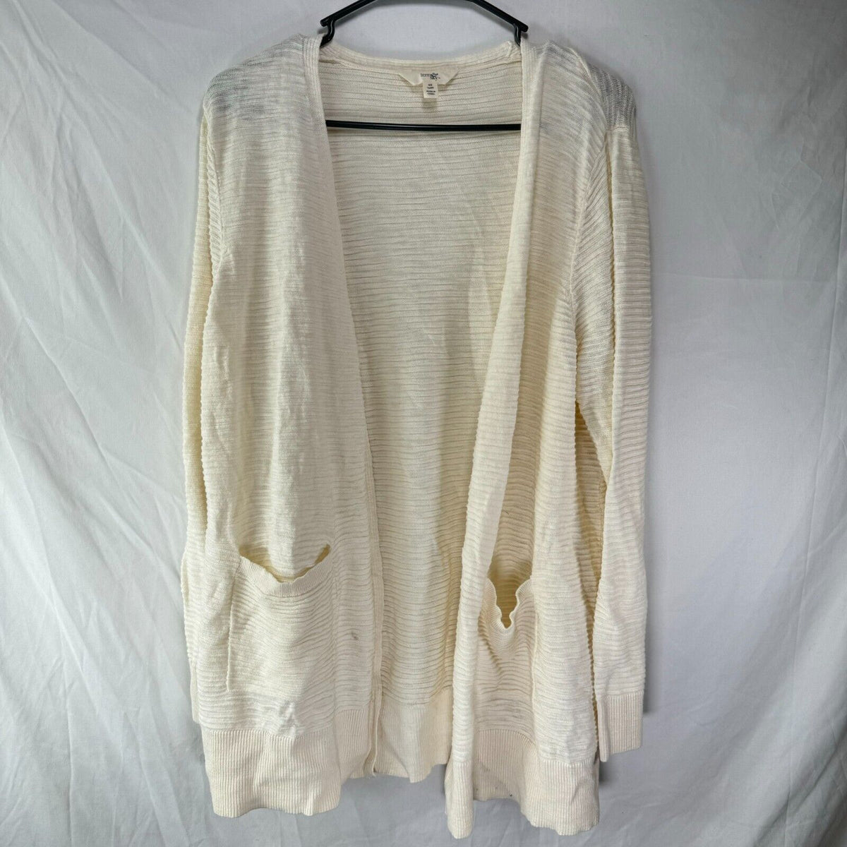 Terra & Sky Knit Cardigan Oprn Sweater Striped Cream Women’s Size oX XL 14W Wide