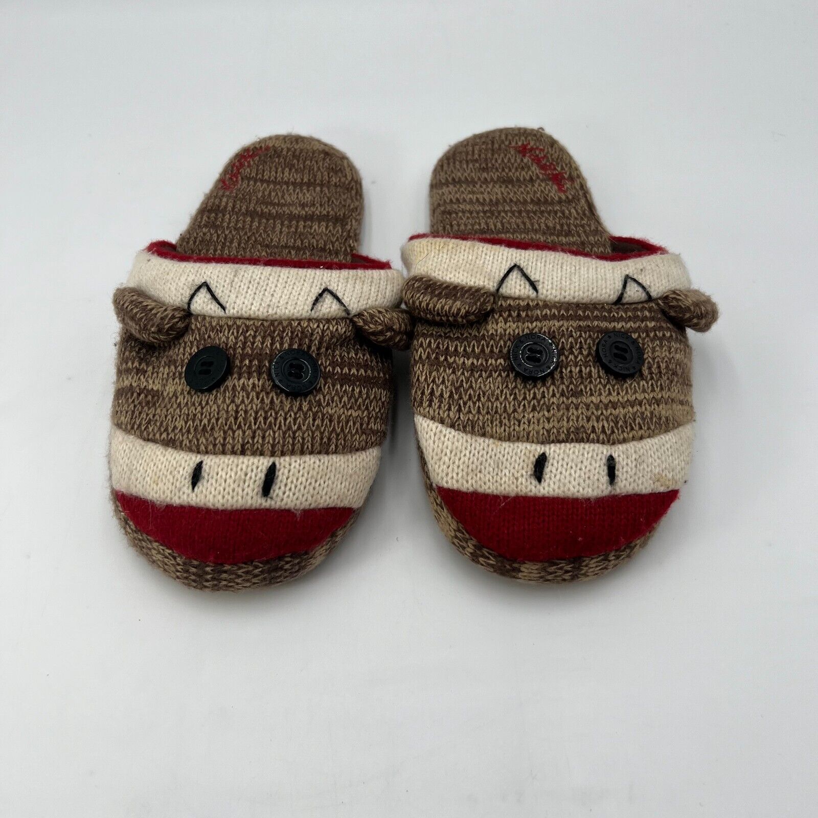 Nick & Nora Sock Monkey Slip on House Sleepwear Slippers Rubber Sole Size L 8-9