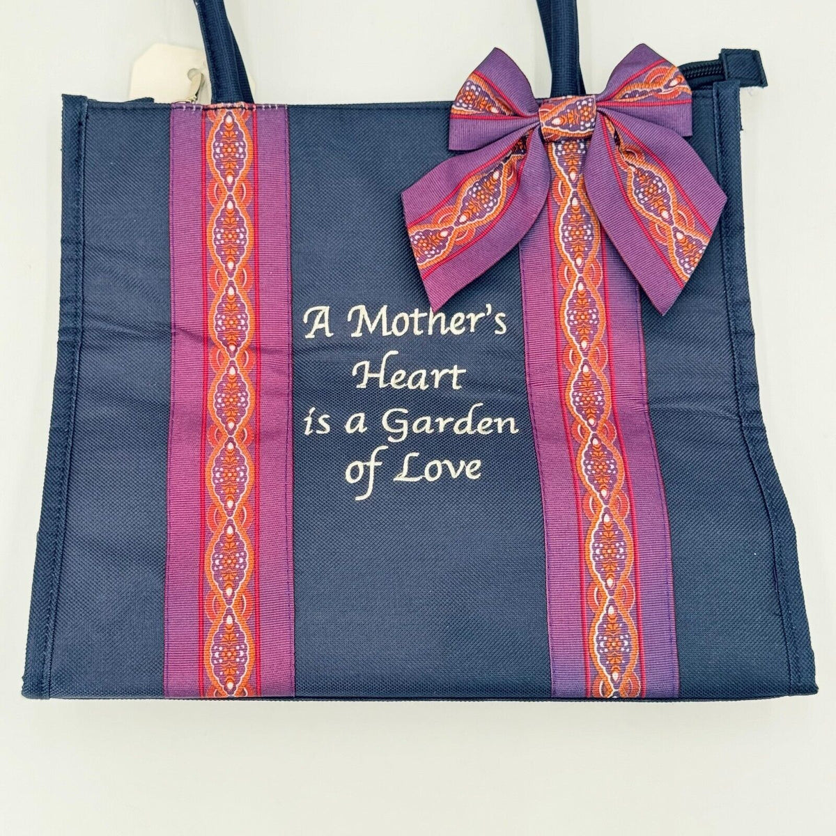 MWW Market Sentiment Zippered Black Canvas Tote Bag Mother Heart Garden Love NWT