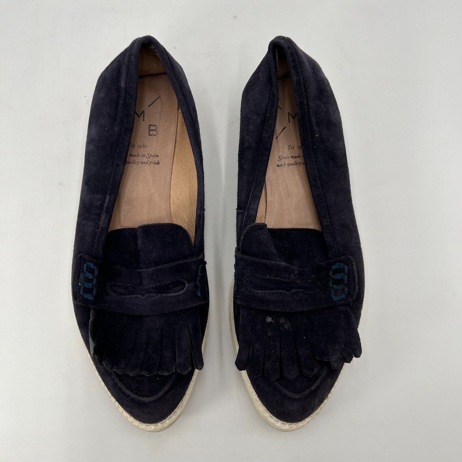 Anthropologie KMB  Womens Slip On Loafer Classic Casual Blue Suede Tassel Sz 7.5