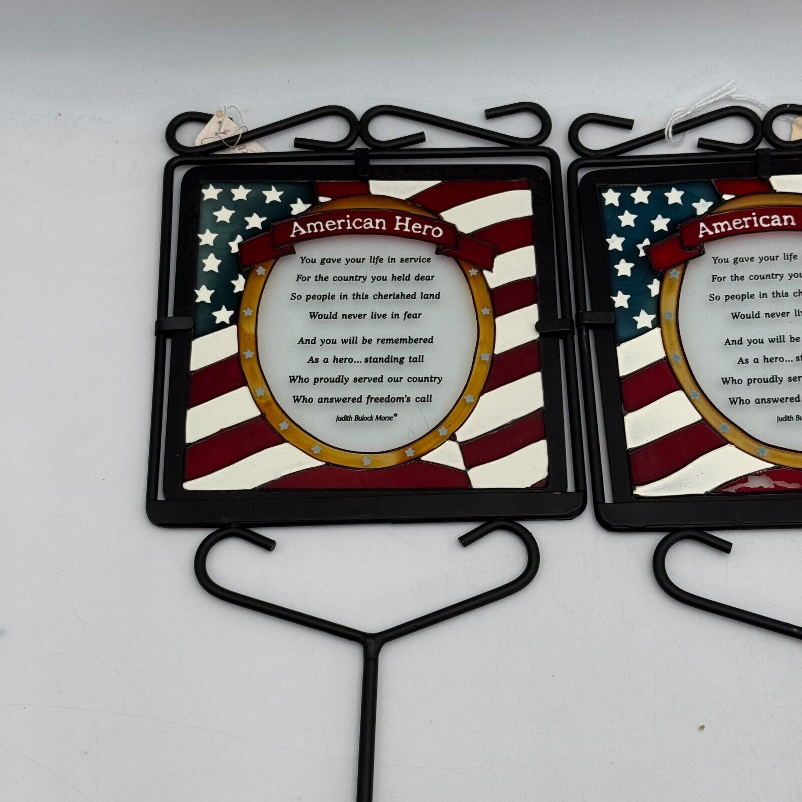 4pk 22in Metal Black Yard Stake Stained Glass Sign American Hero Military