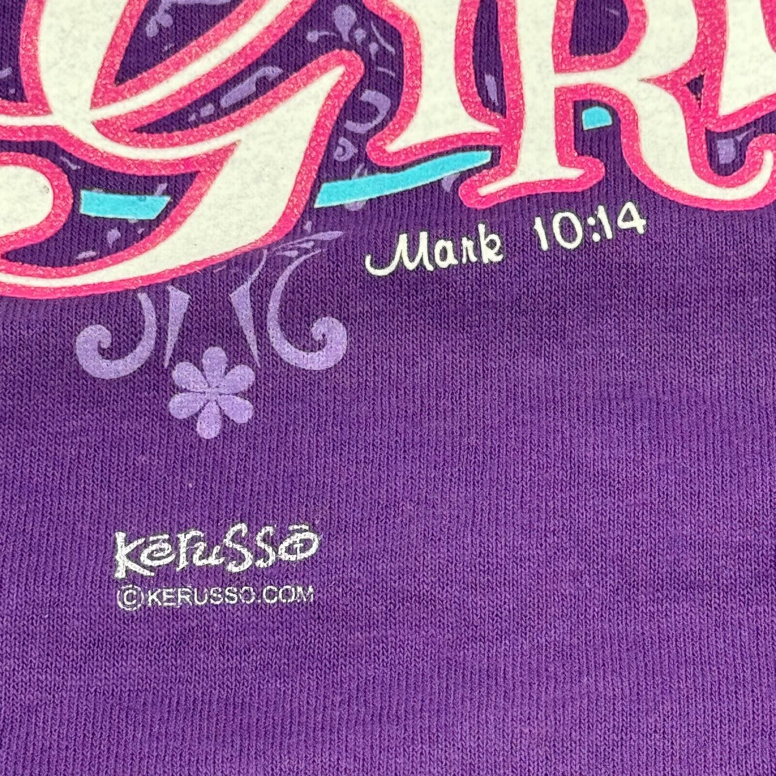 Kerusso Girls Crewneck Tshirt Printed Verse Mark 10:14 Christian Purple Size XL