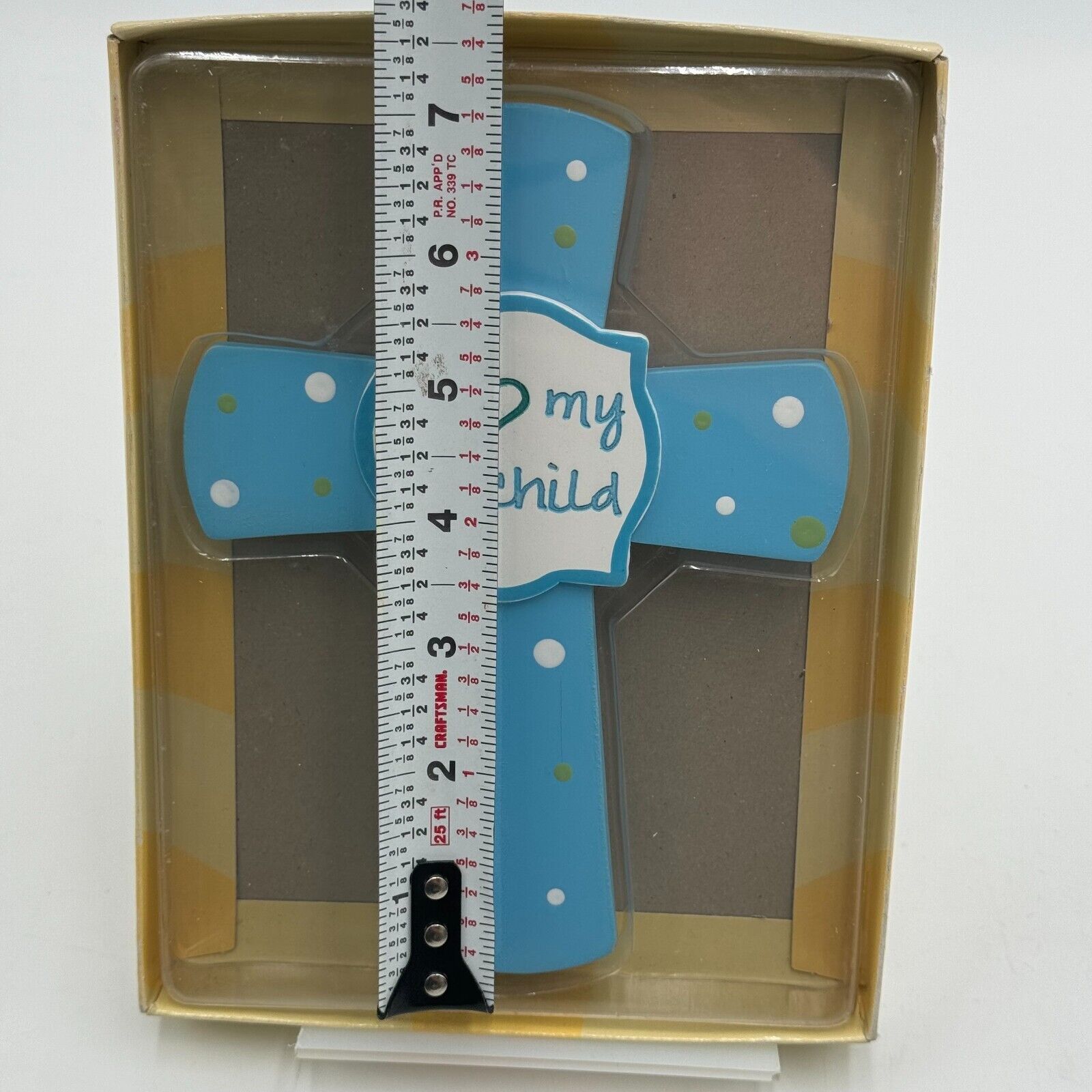 Russ Small Blessings Handpainted Ceramic Wall Cross Baby Blue Love Godchild New