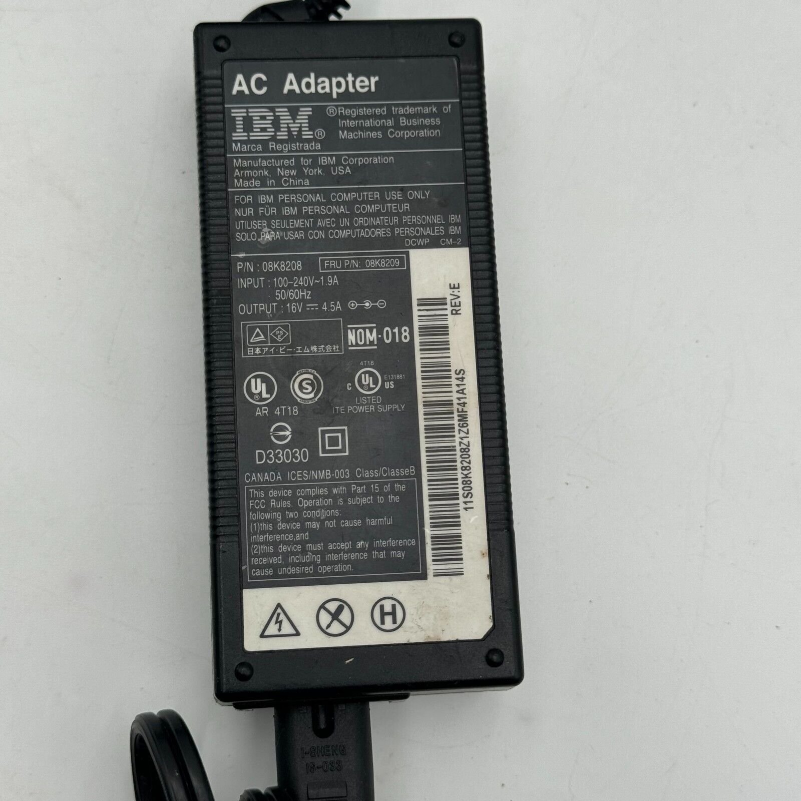 IBM AC Adapter 16 Volt  D33030 Power Supply Cord For IBM Computer Laptop VGC