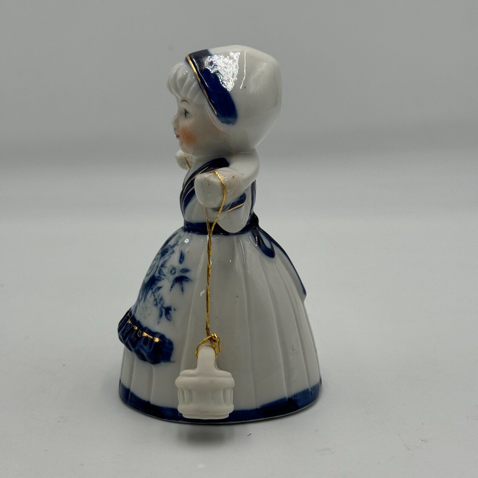 Vintage Dutch Girl Bell Figurine Buckets Figurine Holland Delft Blue Style 5in