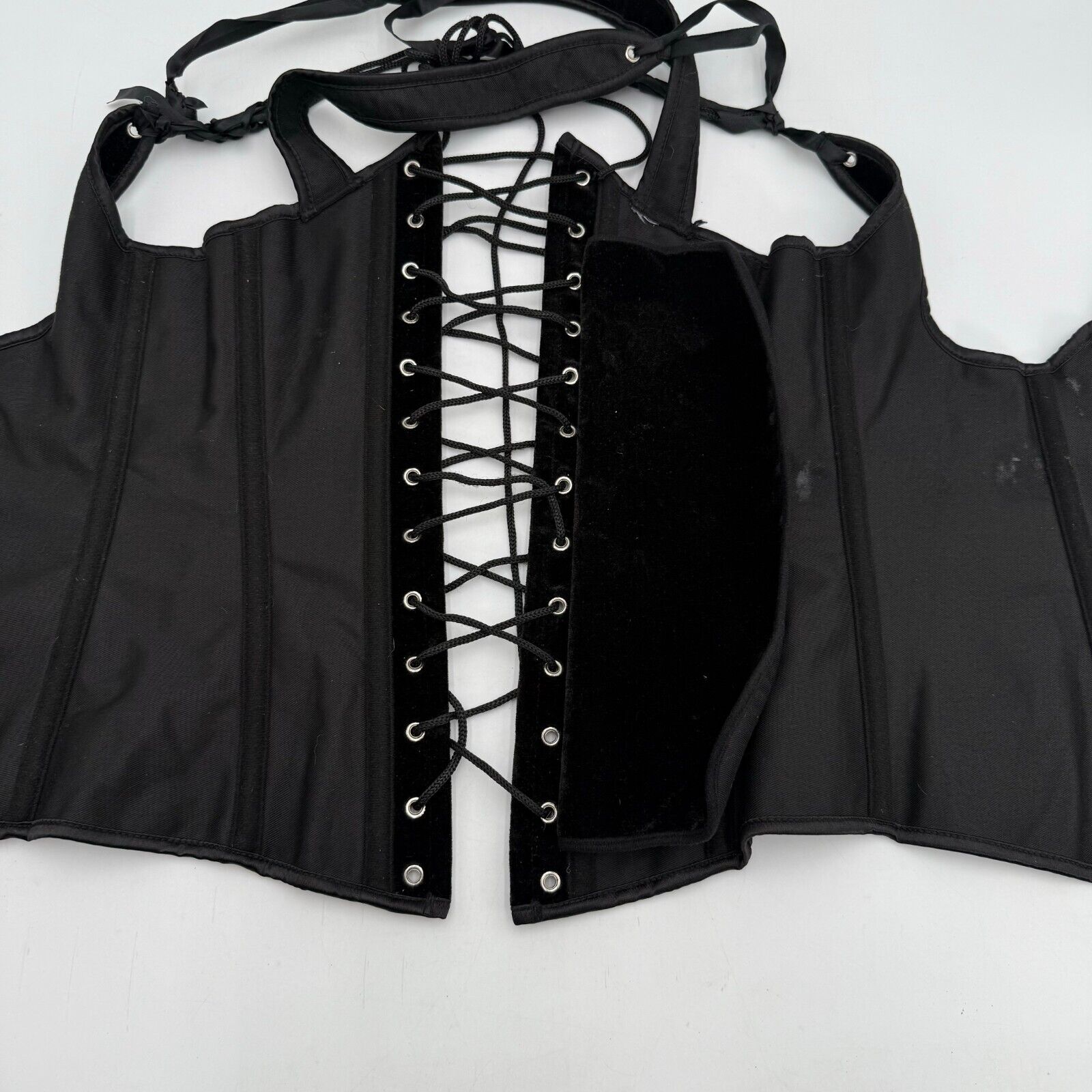 Black Waist Trainer Corset Lace Up Tie Adjustable Arm Straps 6 Hook 16 x 30 inch