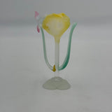 Handcrafted 4in Frosted Glass Sculpture Yellow Flower & Humming Bird Home Decor