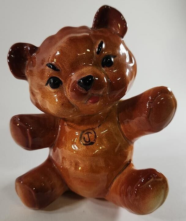 Ceramic Silly Bear Figurine, High Gloss Painted J Necklace