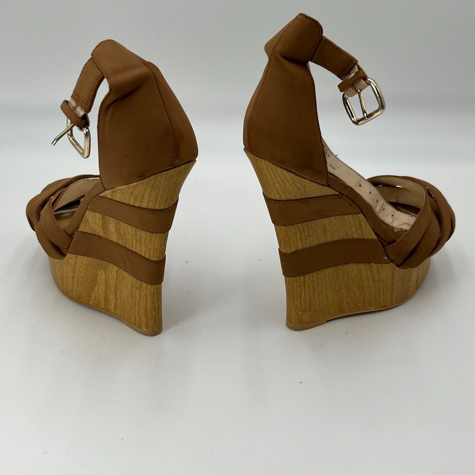 Just Fab Enrica Tan Platform Heel Sandals Adjustable Buckle Womens Size 9