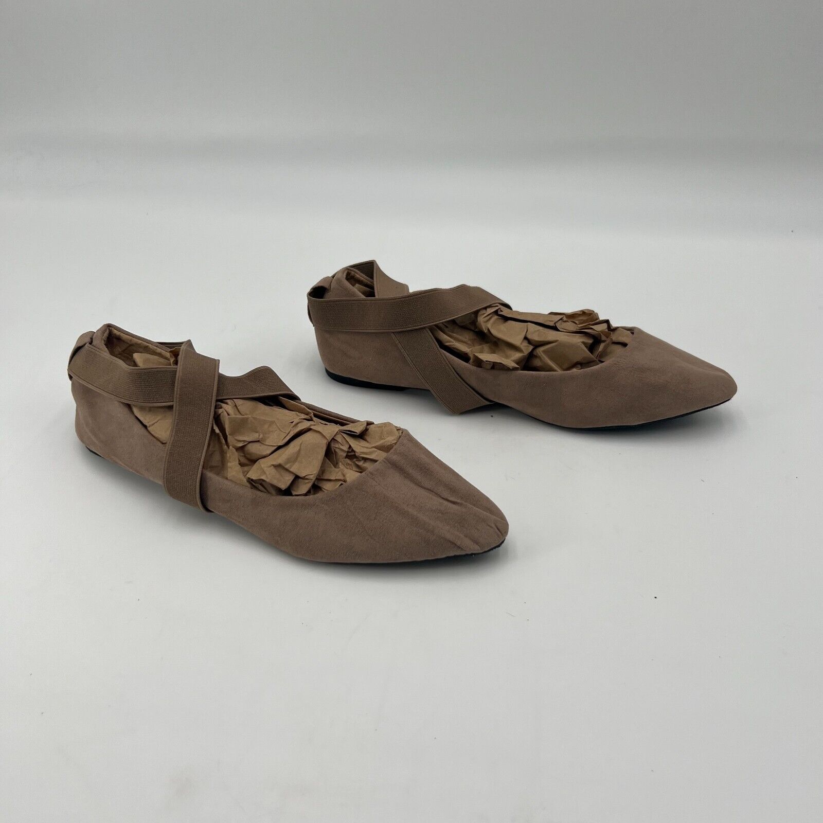Charles Albert Ballet Style Sandle Flats Elastic Straps Brown Suede Womens Size