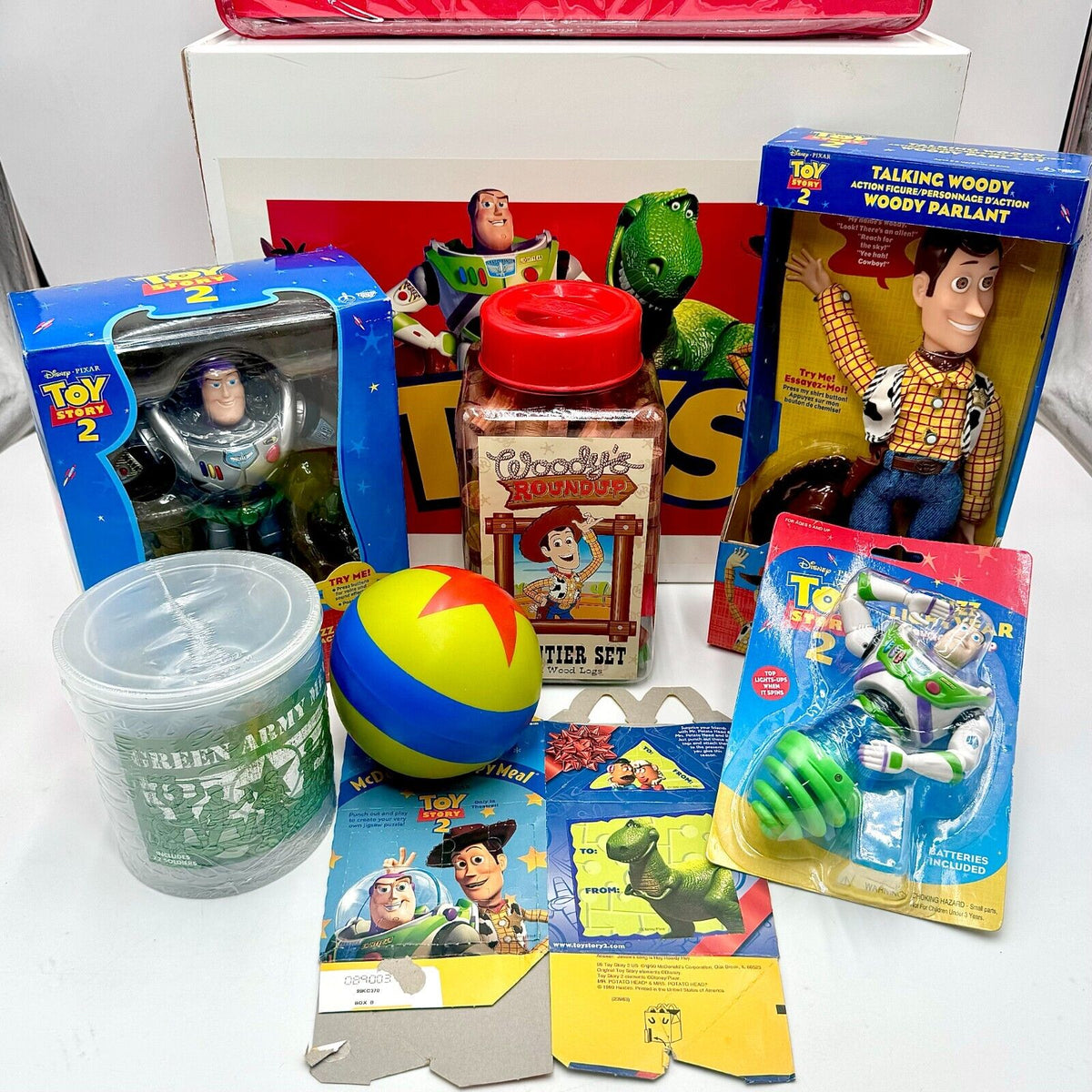 Vintage Disney Pixar Toy Story 2 Collector’s Wood Box Set W/ Unopened Toys RARE