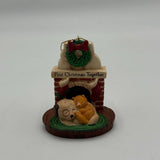 2 pc Our First Christmas Together Ornaments Dog Cat Fireplace Bears Sleigh 1994