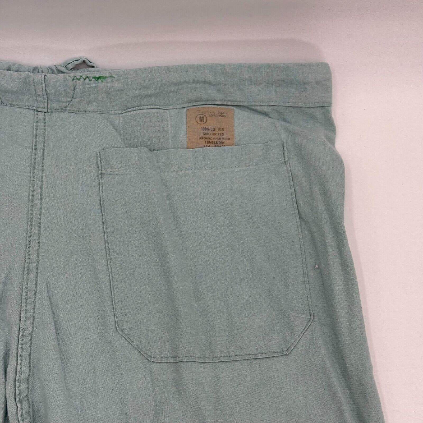 Fashion Pullstring Womens Cotton Straight Relaxed Denim Style Pants Mint Size M