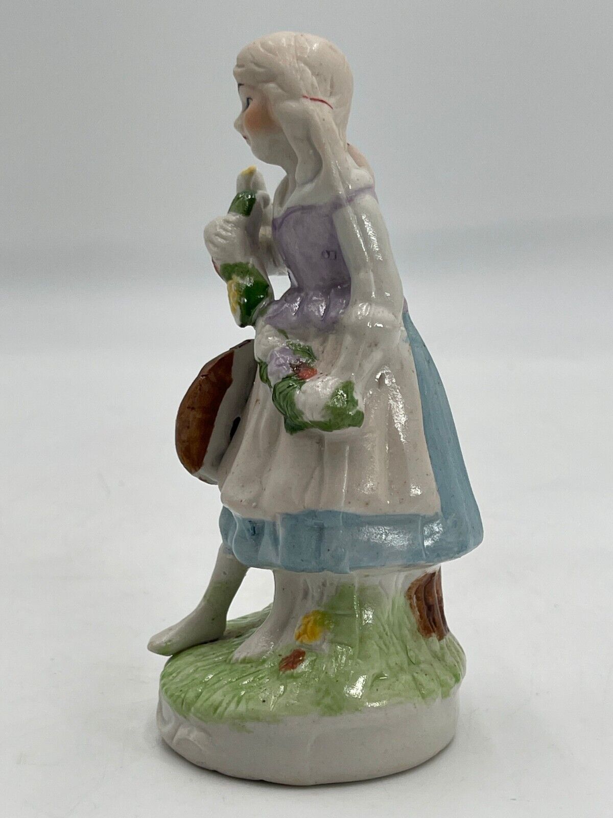 Girl Figure Hand With Bird And Hat Painted Bisque Porcelain 5.5"