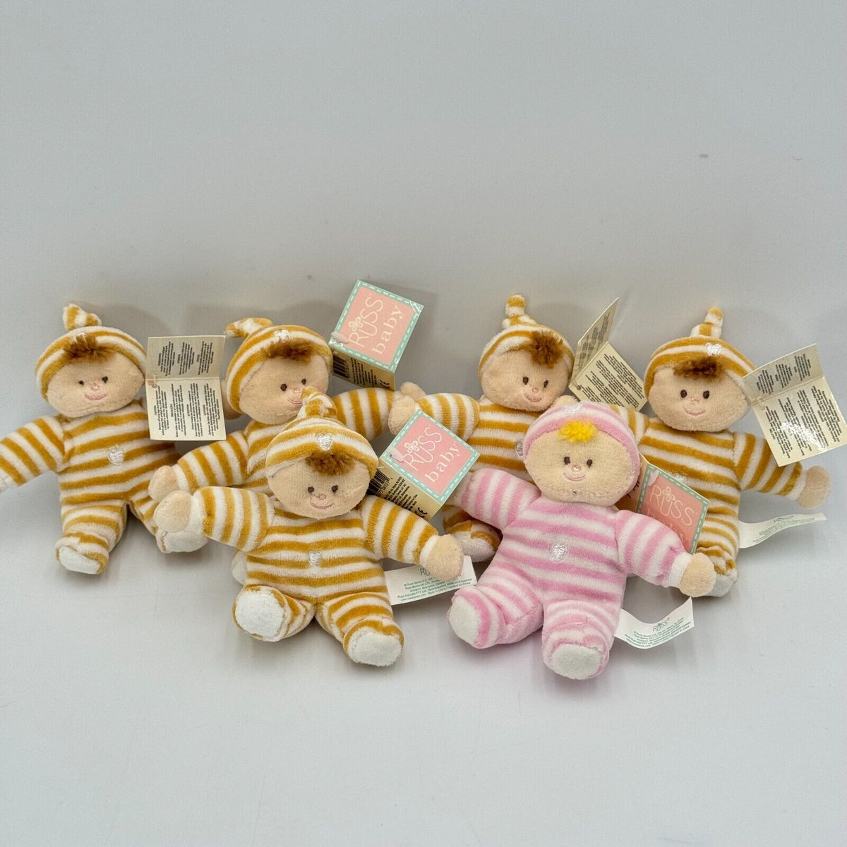 Russ Baby 6 Pack 5in Rattle Plush Tan Orange Pink White Stripes Toys NWT