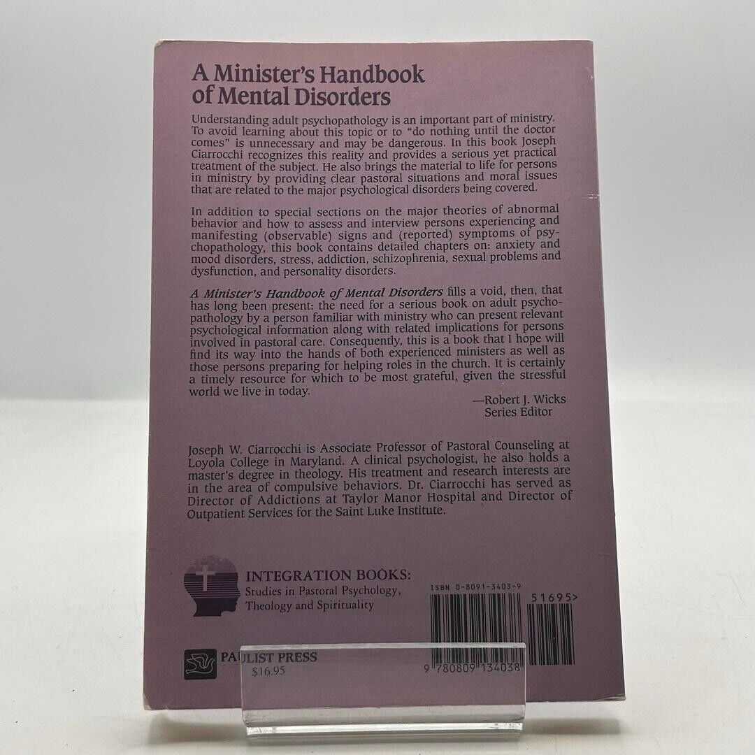 A Minister's Handbook of Mental Disorders by Joseph W. Ciarrocchi 1993 PAPERBACK