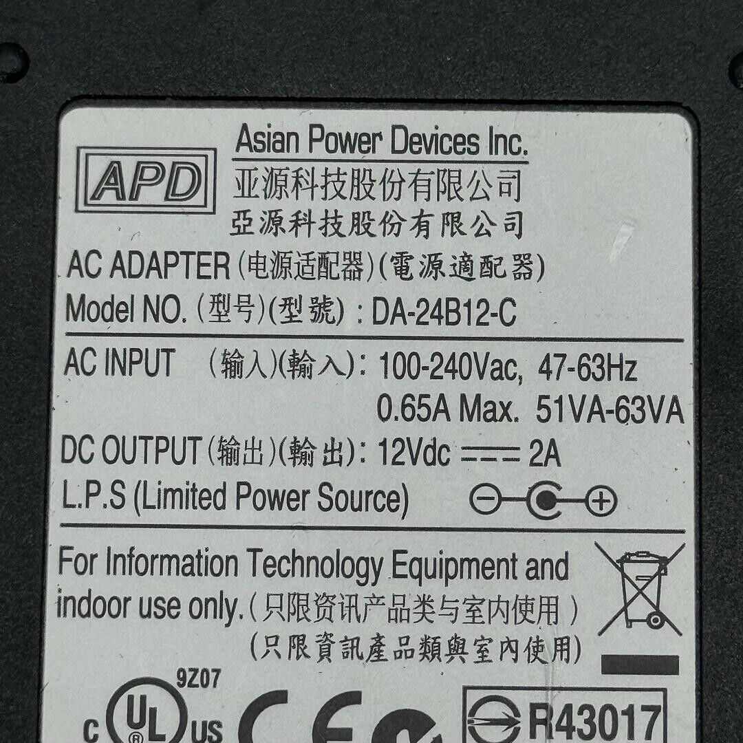 APD Asian Power Devices Inc AC Adapter Model DA-24B12-C 12V DC 2A