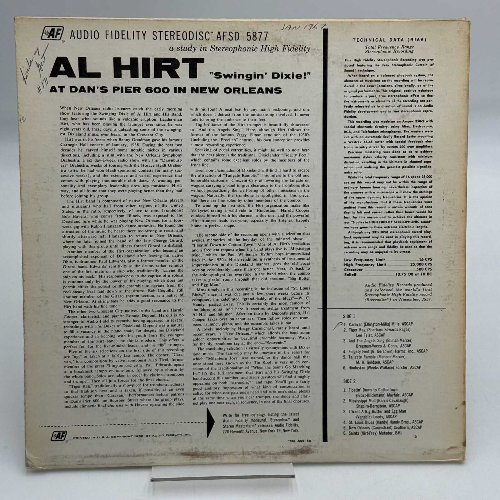 Al Hirt - Swingin Dixie, 1958 Audio Fidelity (AFSD-5877) EX vinyl