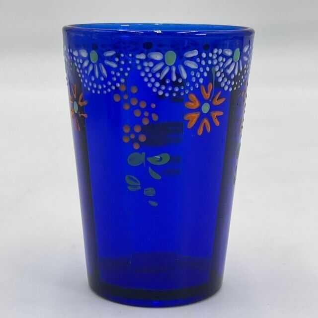 Antique Victorian Cobalt Blue Enamel Painted Lemonade or Water Glass Tumbler