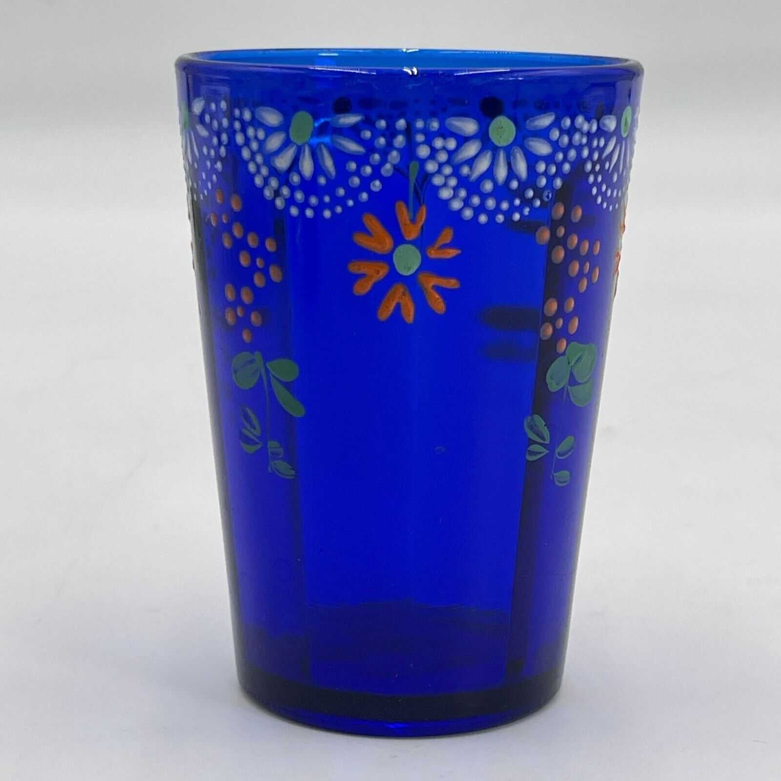 Antique Victorian Cobalt Blue Enamel Painted Lemonade or Water Glass Tumbler