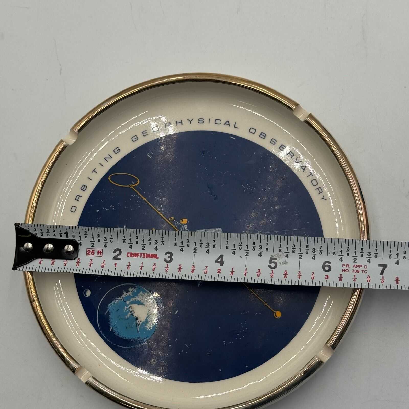 Ashtray 7in Ceramic Orbiting Geophysical Observatory Space Station Earth Stars