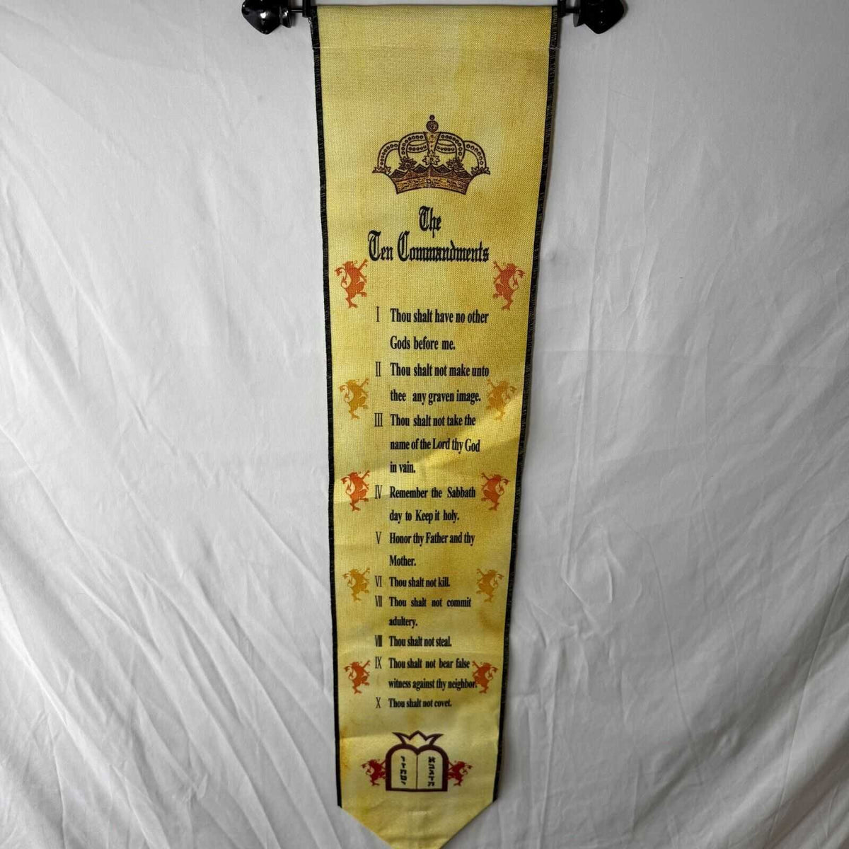 Bell Pull 7x35in Bannerette 10 Commandments Wall Hang Yellow Crown Christian