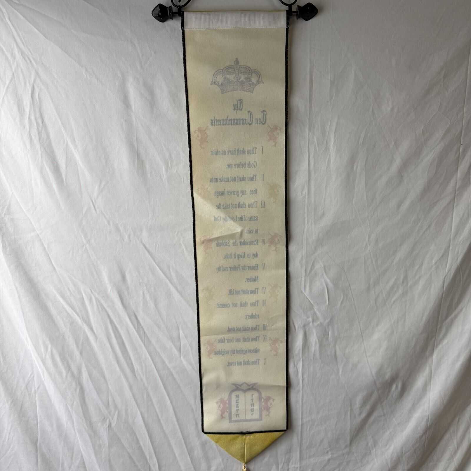 Bell Pull 7x35in Bannerette 10 Commandments Wall Hang Yellow Crown Christian