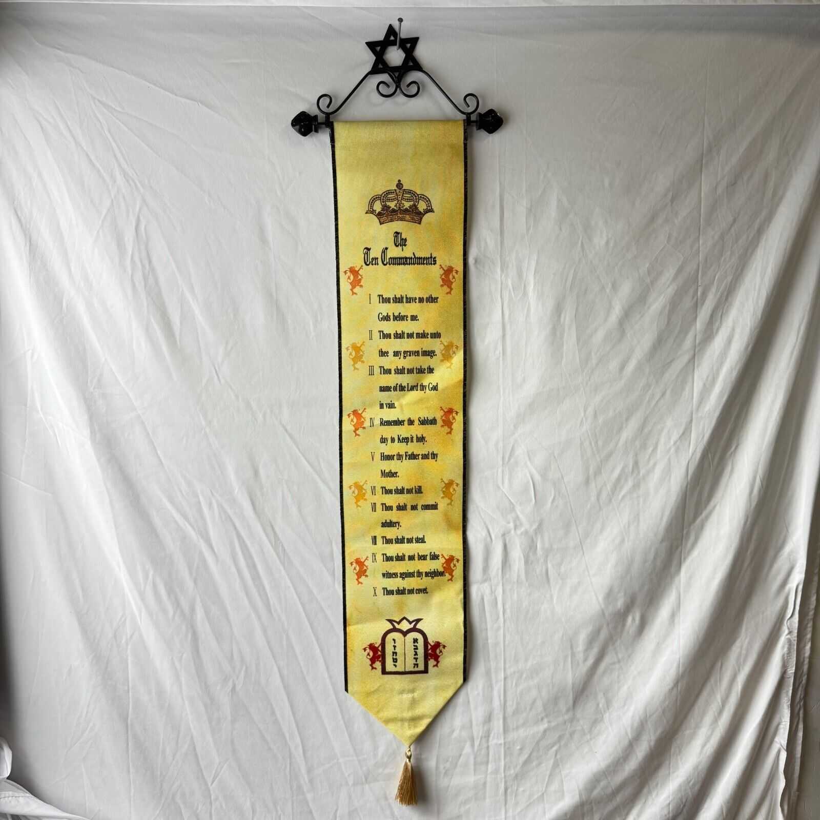 Bell Pull 7x35in Bannerette 10 Commandments Wall Hang Yellow Crown Christian