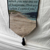 Bell Pull Hanging Banner 9x41 Jesus Footprints in the Sand Carried You Blue NWT