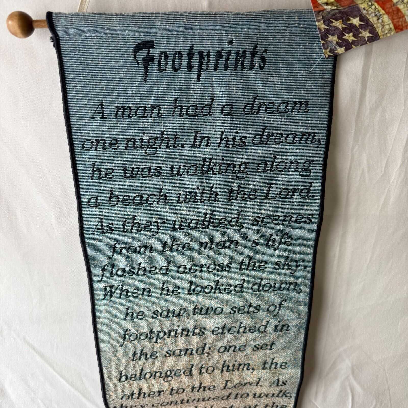 Bell Pull Hanging Banner 9x41 Jesus Footprints in the Sand Carried You Blue NWT