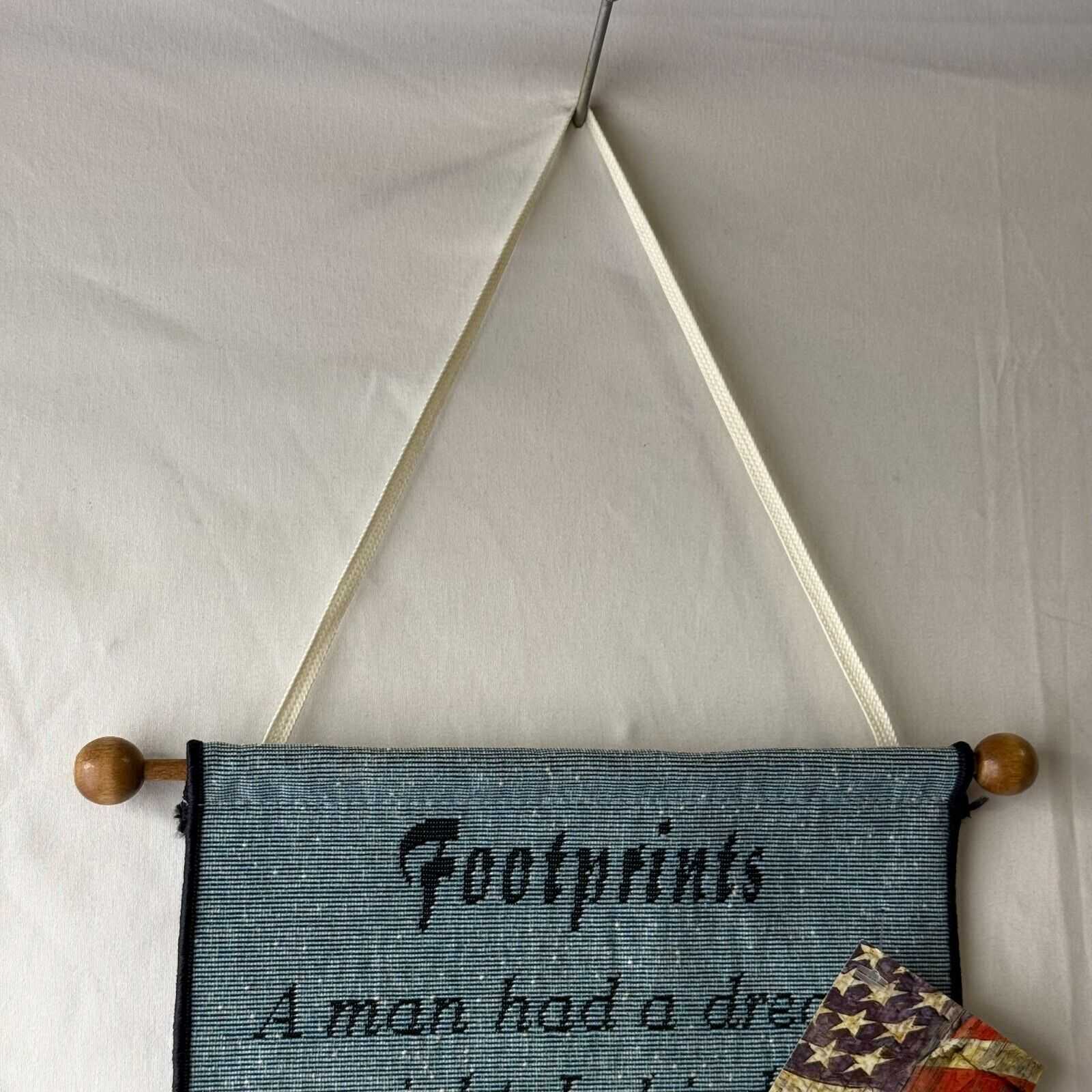 Bell Pull Hanging Banner 9x41 Jesus Footprints in the Sand Carried You Blue NWT