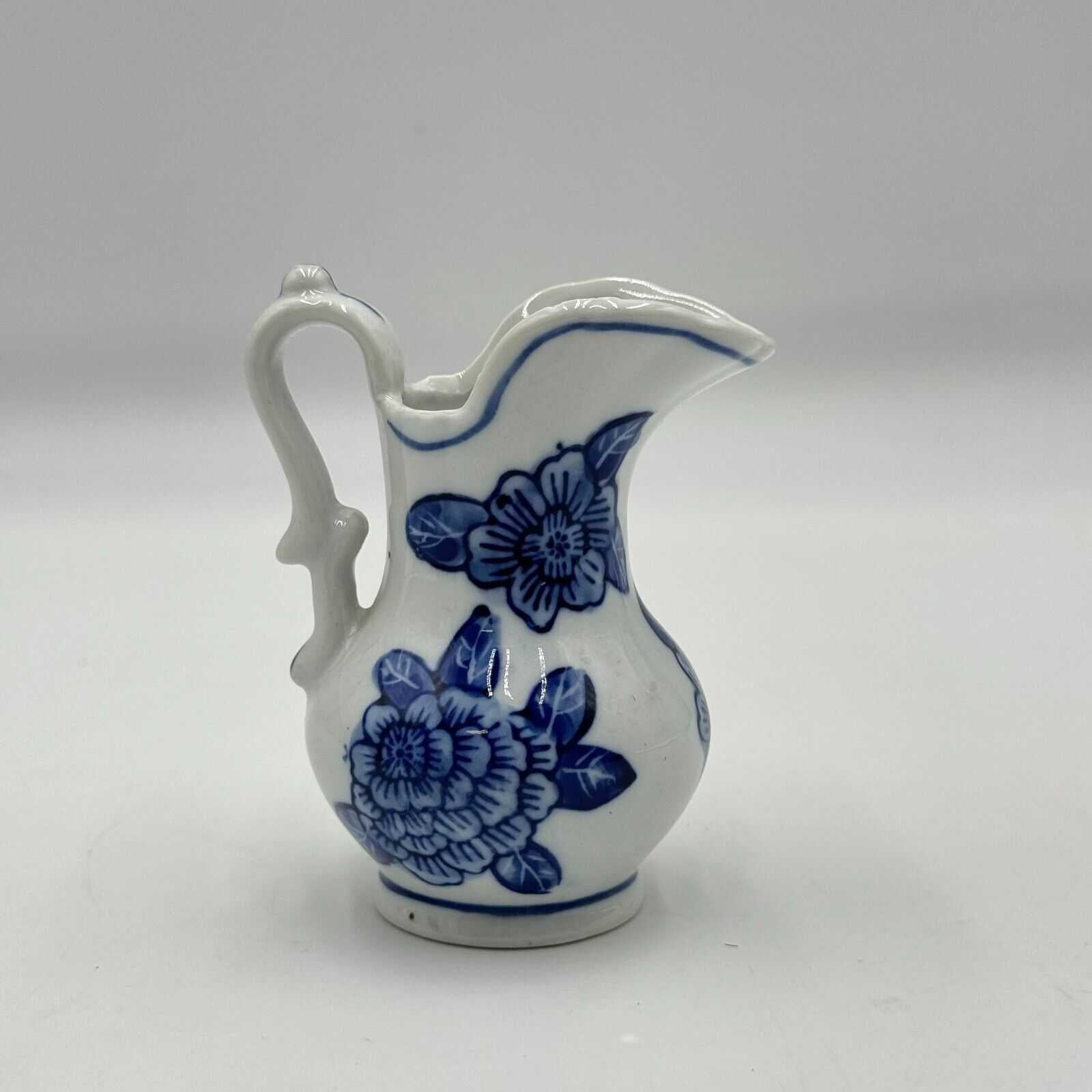 Bella Casa by Ganz Mini Vase Pitcher Blue White Floral 4”