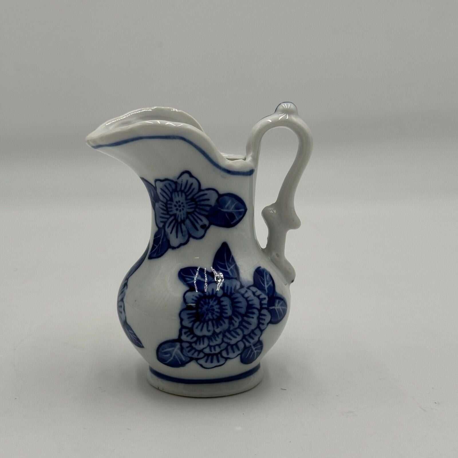 Bella Casa by Ganz Mini Vase Pitcher Blue White Floral 4”