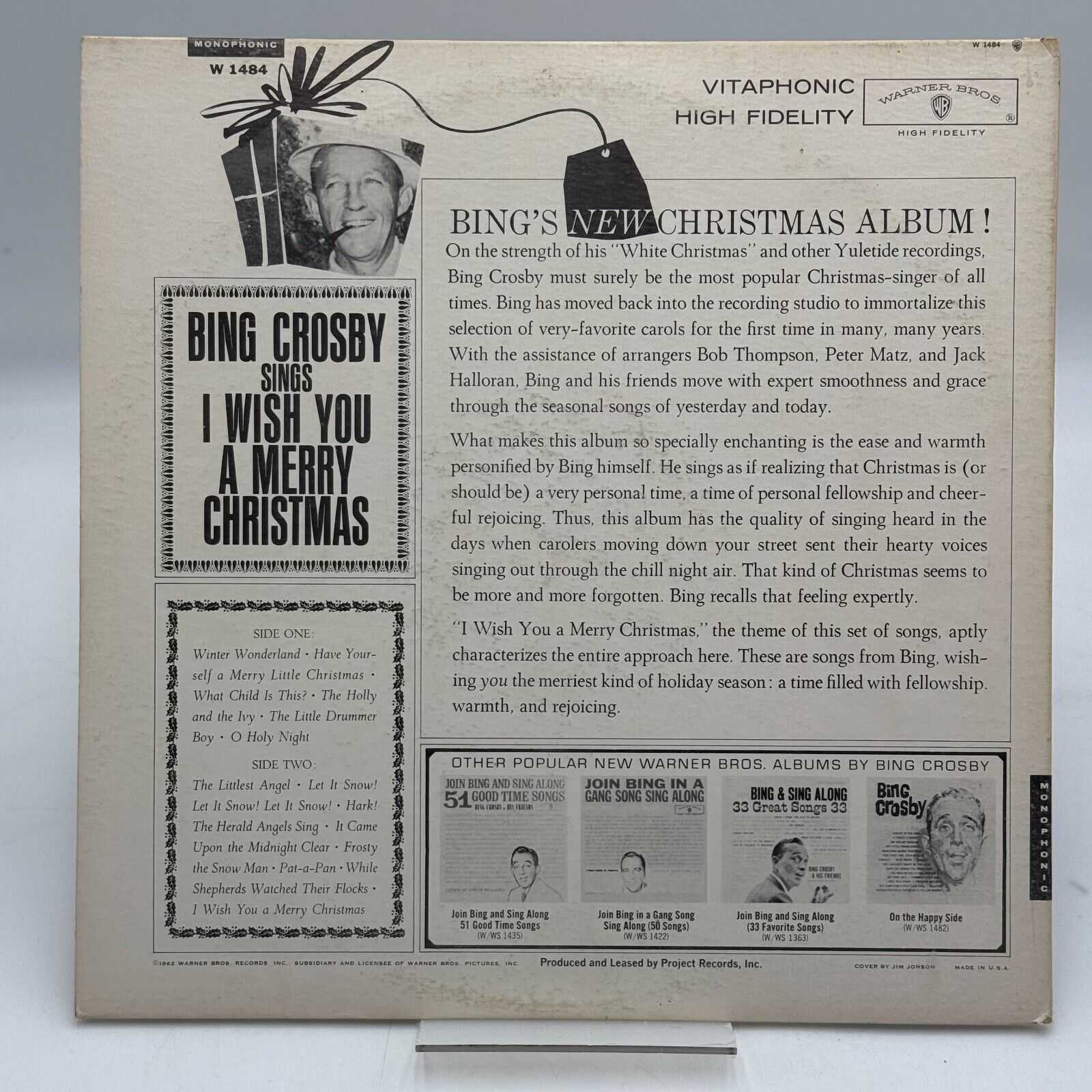 Bing Crosby I Wish You A Merry Christmas LP Warner Bros. Mono Holiday 1962