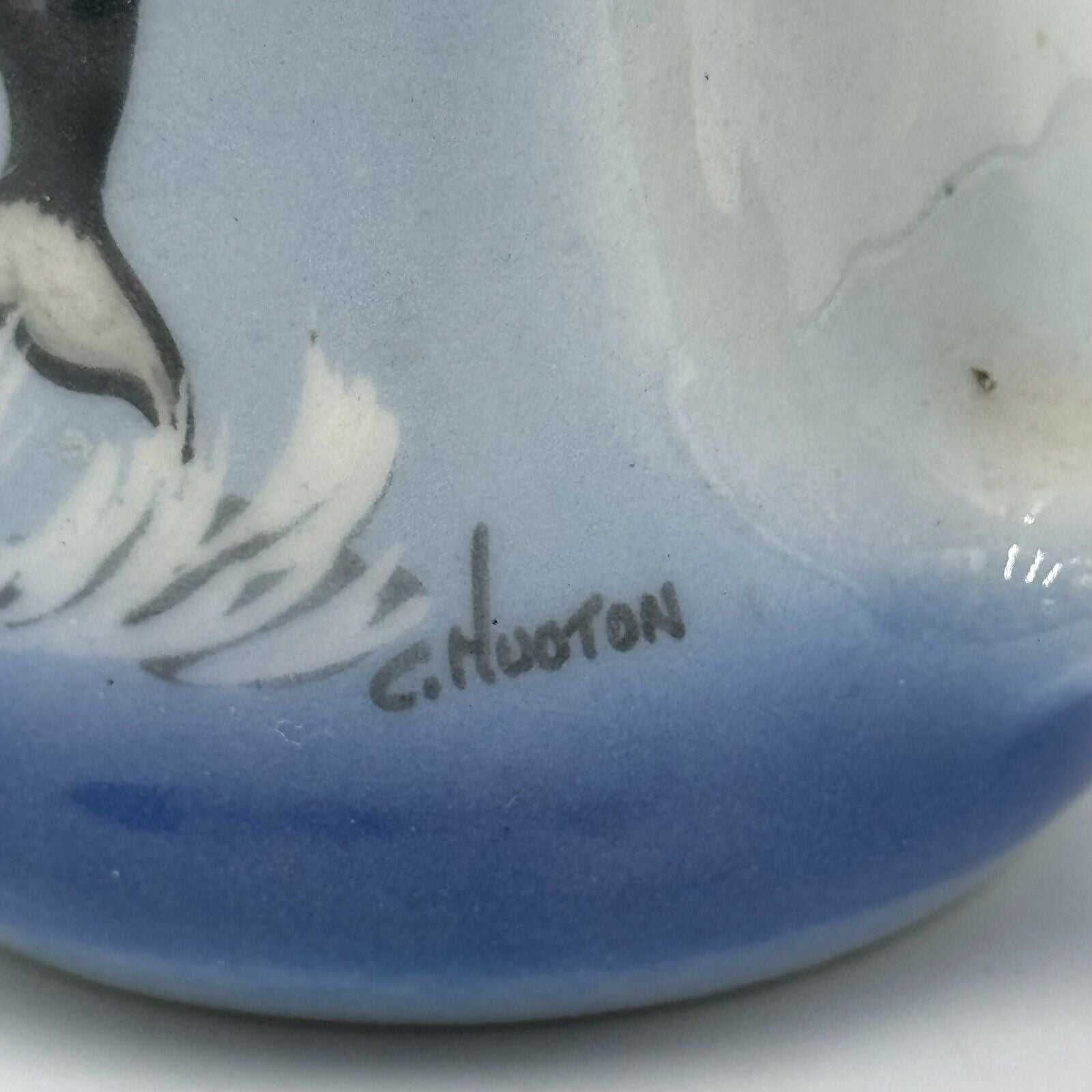 Blue Ocean Orca Salt & Pepper Shaker Signed C HOOTON Hand Painted Killer Whales