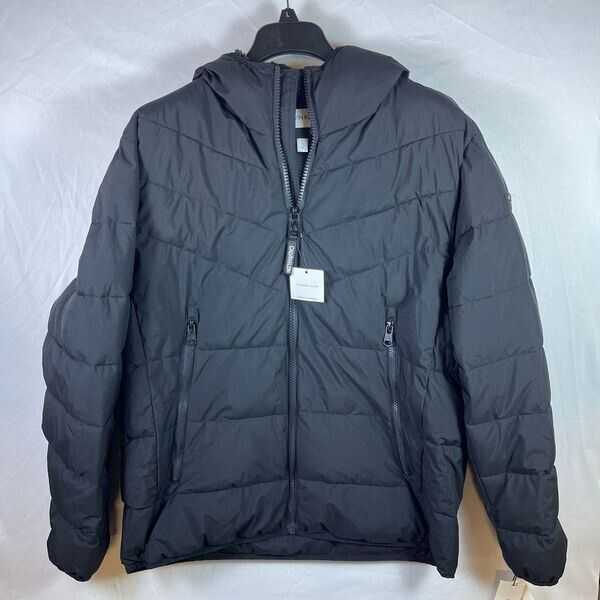 Calvin Klein Men's Sherpa Lined Hooded Chevron Puffer Jacket Stretch Blue Size L